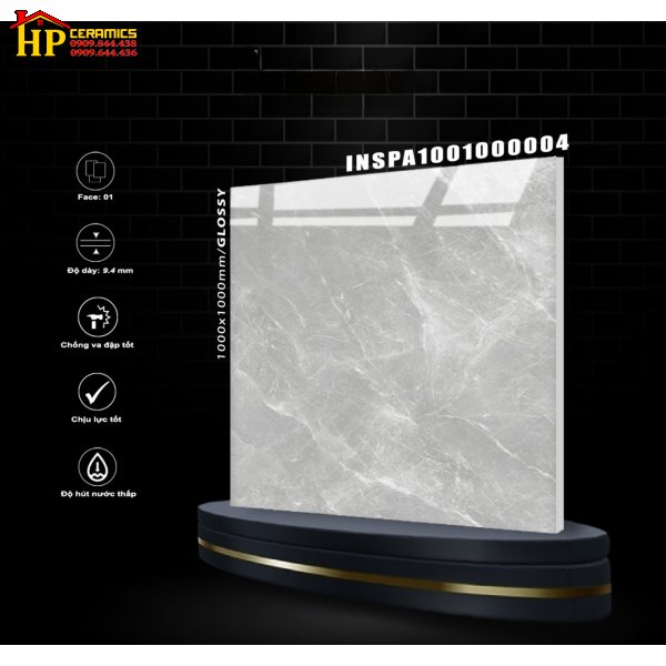 GẠCH LÁT NỀN  100X100 VÂN MARBLE XÁM 004 NHẬP KHẨU CAO CẤP