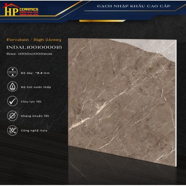 GẠCH LÁT NỀN 100X100 VÂN ĐÁ MARBLE NÂU SIÊU BÓNG 018 NHẬP KHẨU CAO CẤP