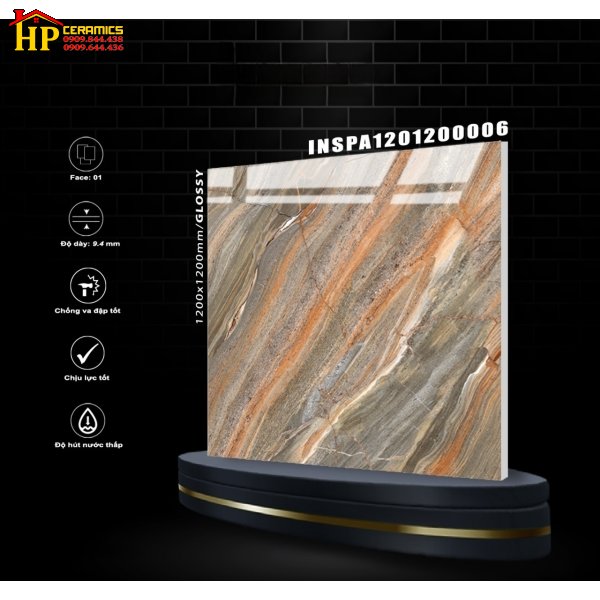 GẠCH LÁT NỀN 1200X1200 VÂN ĐÁ MARBLE NÂU 06 NHẬP KHẨU CAO CẤP