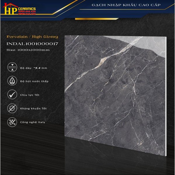 GẠCH  LÁT NỀN 100X100 VÂN ĐÁ XÁM ĐẬM 017  NHẬP KHẨU CAO CẤP