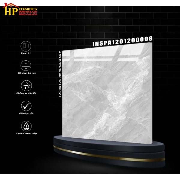 GẠCH LÁT NỀN 1200X1200 VÂN ĐÁ XÁM MARBLE 08 NHẬP KHẨU CAO CẤP