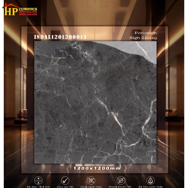 GẠCH LÁT NỀN 1200X1200 VÂN XÁM ĐÁ ĐẬM MARBLE 13 NHẬP KHẨU CAO CẤP