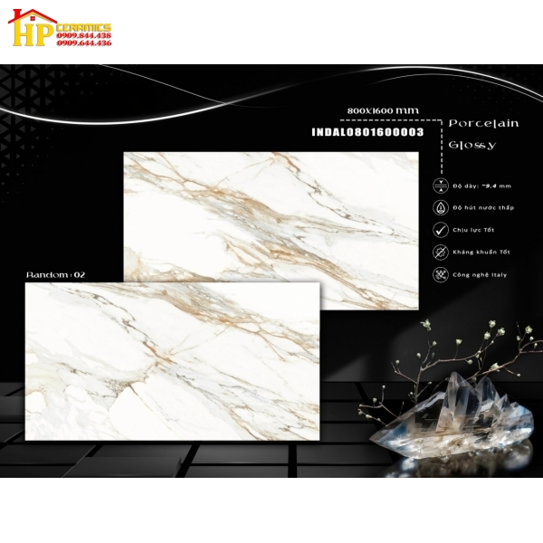 GẠCH LÁT NỀN 80X160 MÀU TRẮNG VÂN ĐÁ VÀNG ĐỒNG 03 NHẬP KHẨU CAO CẤP