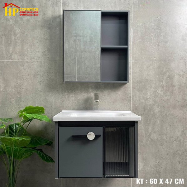 LAVABO TỦ NHÔM 60X47 MÀU XÁM HAI CÁNH NHẬP KHẨU CAO CẤP GIÁ RẺ