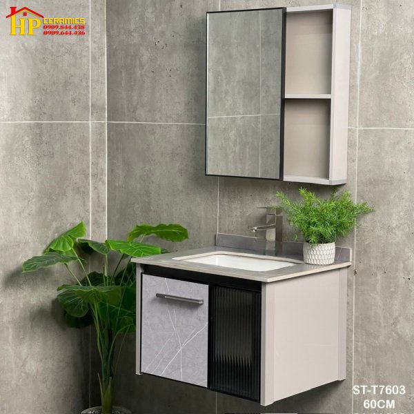 TỦ NHÔM LAVABO 60X47 MÀU XÁM VÂN ĐÁ NHẬP KHẨU CAO CẤP GIÁ RẺ
