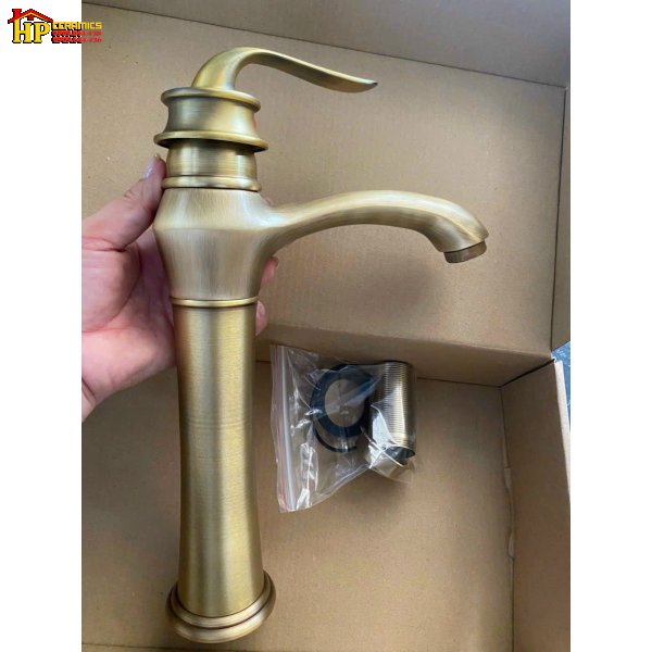 VÒI LAVABO ĐỒNG THAU CỔ ĐIỂN  TAY GẬT GÙ 240 NHẬP KHẨU CAO CẤP GIÁ RẺ