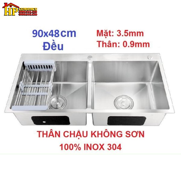 CHẬU RỬA CHÉN ĨN 304  HAI HỘC ĐỀU THÂN CHẬU KHÔNG SƠN 9048 NHẬP KHẨU CAO CẤP