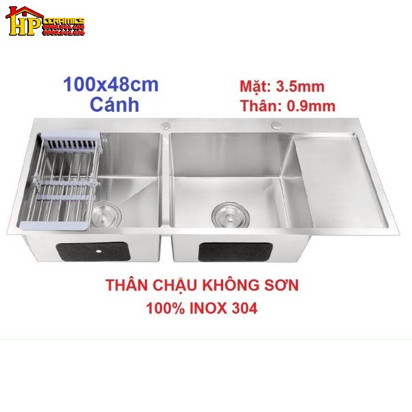 CHẬU RỬA CHÉN INOX 304 HAI HỘC MỘT CÁNH THÂN KHÔNG SƠN 10048 NHẬP KHẨU CAO CẤP