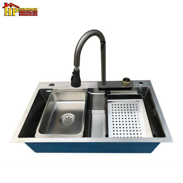 CHẬU RỬA CHÉN INOX NANO ĐEN VÒI THÁC NƯỚC 7545 NHẬP KHẨU CAO CẤP