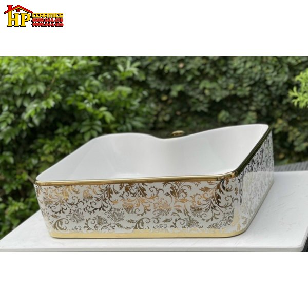LAVABO SỨ HOA VĂN VÀNG  L6016