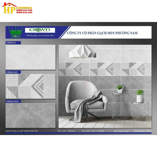 GẠCH ỐP TƯỜNG 30X60 VÂN XÁM MỜ 3616
