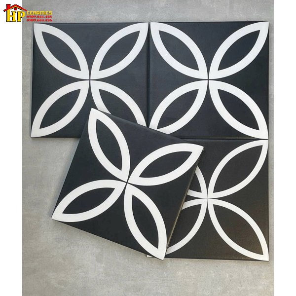 GẠCH BÔNG TRANG TRÍ 20X20 NỀN ĐEN BÔNG TRẮNG NHẬP KHẨU CAO CẤP GIÁ RẺ