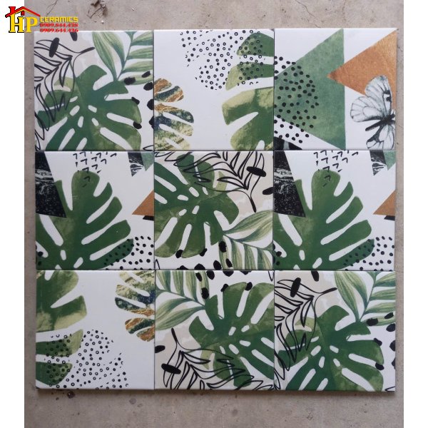 GẠCH TRANG TRÍ 20X20 MÀUTRẮNG HỌA TIẾT LÁ CÂY NHIỆT ĐỚI NHẬP KHẨU CAO CẤP