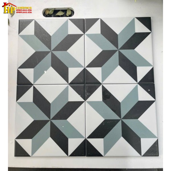 GẠCH BÔNG 20X20 HÌNH 4D NỀN TRẮNG BÔNG XANH ĐEN CAO CẤP GIÁ RẺ