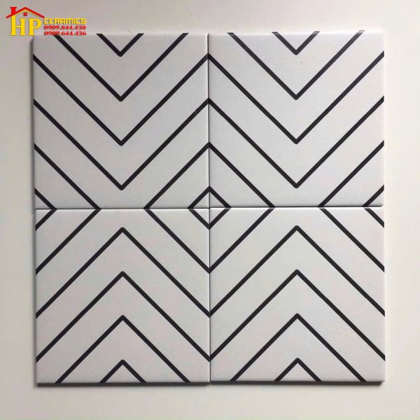 GẠCH TRANG TRÍ 20X20 MÀU TRẮNG HỌA TIẾT KẺ SỌC ĐỐI XỨNG NHẬP KHẨU CAO CẤP