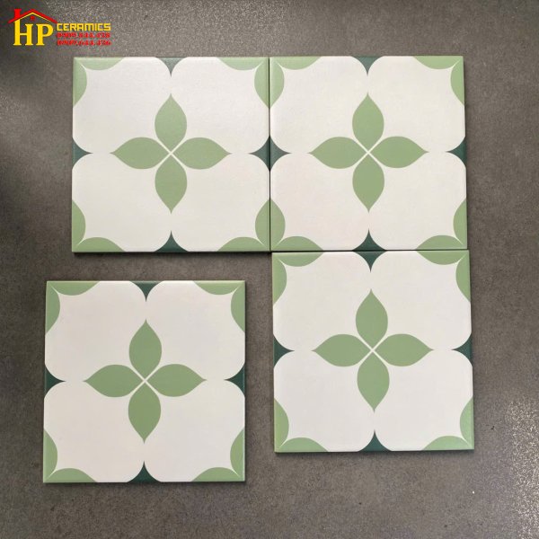 GẠCH TRANG TRÍ 20X20 MÀU TRẮNG HỌA TIẾT BÔNG XANH BO VIỀN NHẬP KHẨU CAO CẤP 