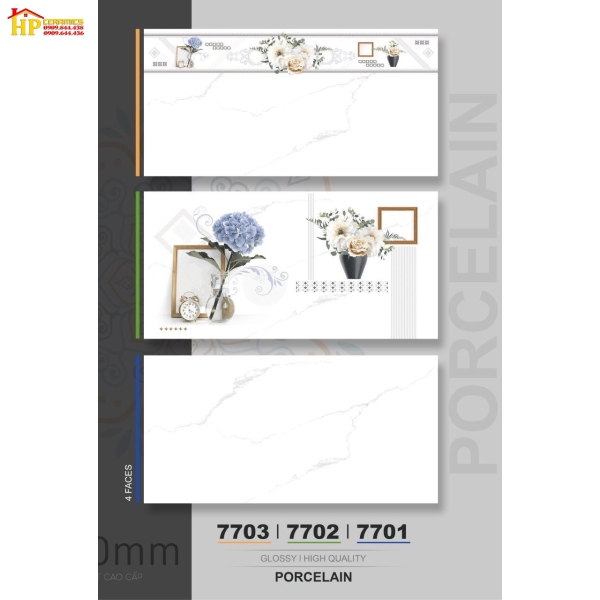 GẠCH ỐP TƯỜNG 40X80 TRẮNG VÂN KHÓI SIÊU BÓNG 7703