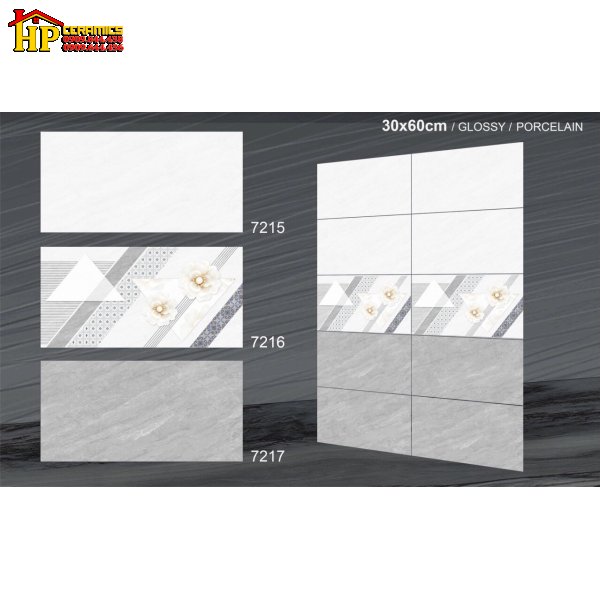 GẠCH ỐP TƯỜNG 30X60 VÂN ĐÁ XÁM ĐẬM LỢT ĐIỂM BÔNG 7215
