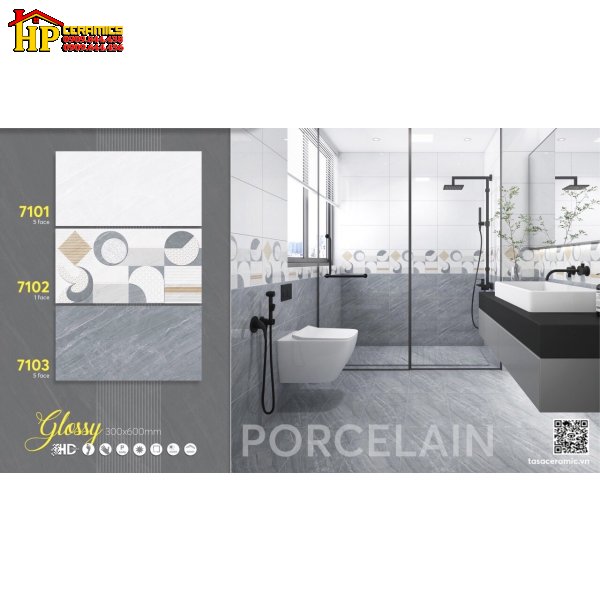 GẠCH ỐP TƯỜNG 30X60 VÂN ĐÁ XÁM SIÊU BÓNG 7103