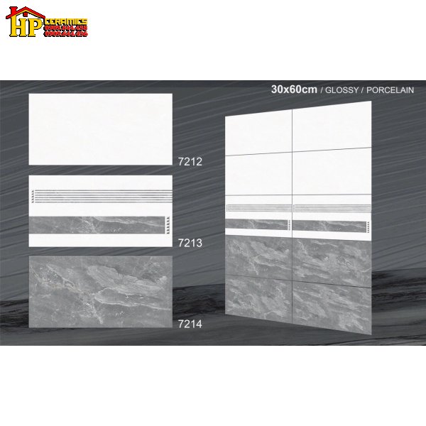 GẠCH ỐP TƯỜNG 30X60 VÂN ĐÁ XÁM ĐẬM LỢT ĐIỂM SỌC SIÊU BÓNG 7214