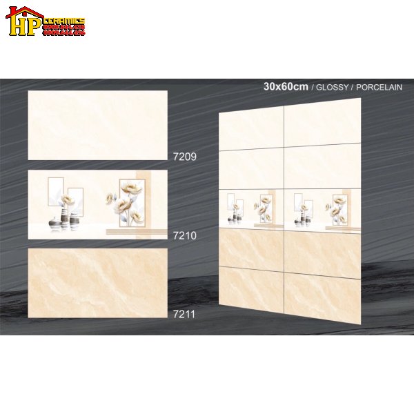 GẠCH ỐP TƯỜNG 30X60 VÂN ĐÁ VÀNG KEM ĐIỂM BÔNG 7211