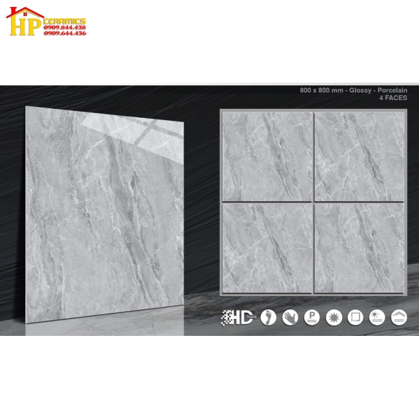 GẠCH LÁT NỀN 80X80 VÂN ĐÁ MARBLE XÁM 