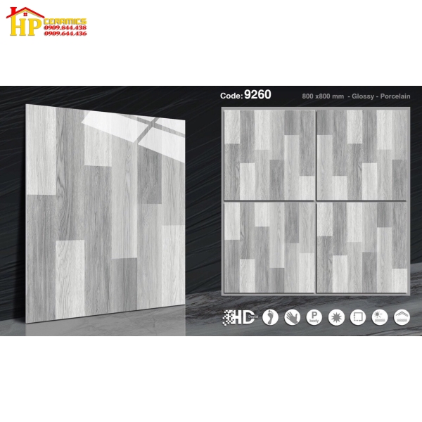 GẠCH LÁT NỀN 80X80 VÂN GỖ GHÉP XÁM 9260