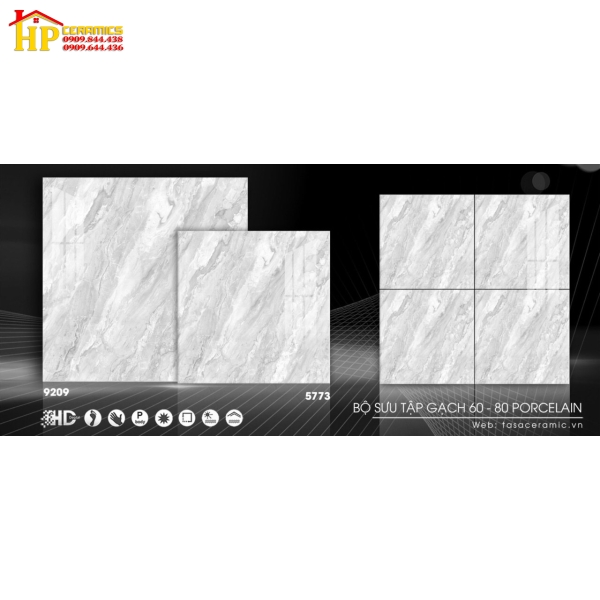 GẠCH LÁT NỀN 80X80 VÂN ĐÁ XÁM MARBLE 9209