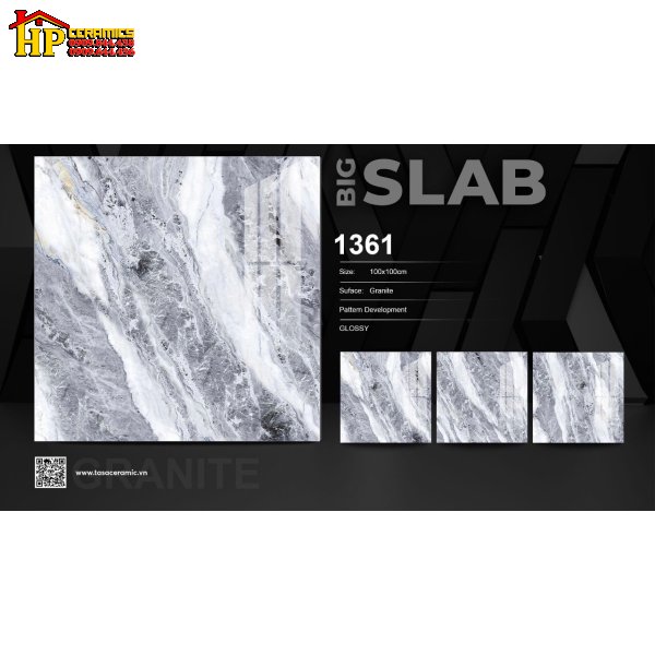 GẠCH LÁT NỀN 100X100 VÂN ĐÁ SUỐI XÁM 1361