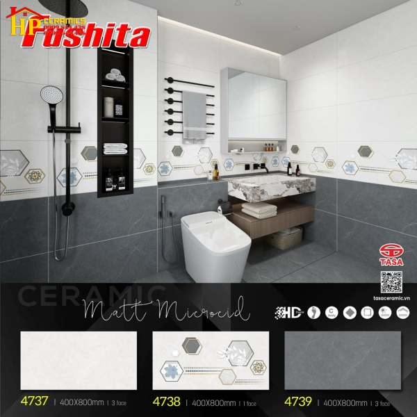 GẠCH ỐP TƯỜNG 40X80 VÂN ĐÁ XÁM MATT 4737
