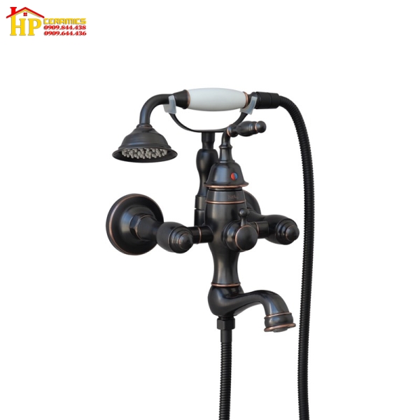 SEN TẮM GẮN TƯỜNG CỔ ĐIỂN ĐỒNG THAU MẠ ĐEN S-24B