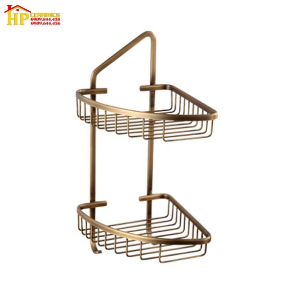KỆ GÓC 2 TẦNG ĐỒNG THAU CỔ ĐIỂN