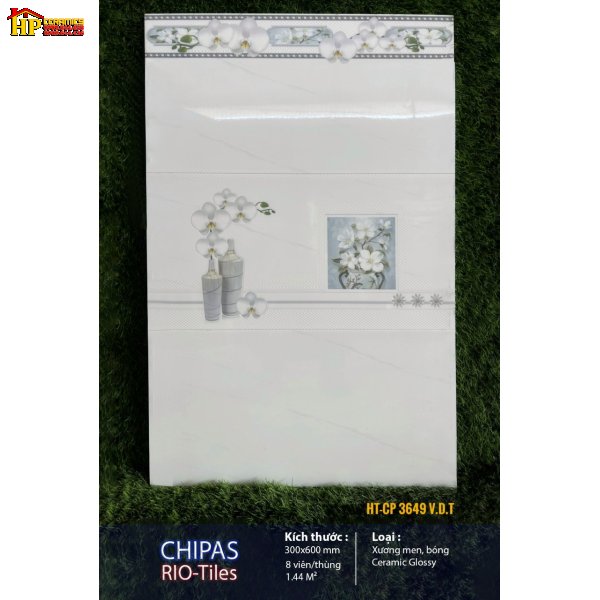 GẠCH ỐP TƯỜNG 30X60 TRẮNG VÂN KHÓI ĐIỂM BÔNG TRẮNG 3649