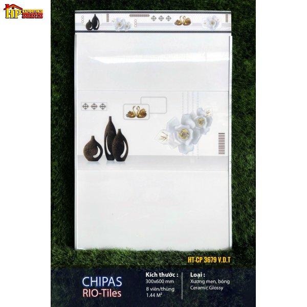 GẠCH ỐP TƯỜNG 30X60 TRẮNG TRƠN ĐIỂM BÔNG CÚC GIÁ RẺ 3679
