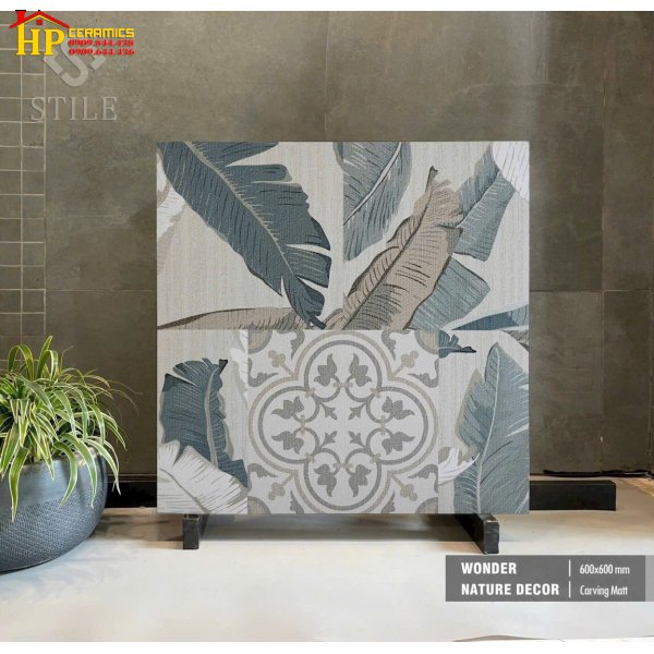 GẠCH LÁT NỀN 60X60 ĐIỂM BÔNG LÁ TRANG TRÍ CAO CẤP