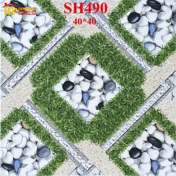 GẠCH SÂN VƯỜN 40X40 SỎI TRẮNG ĐEN CỎ NĂM Ô GIÁ RẺ