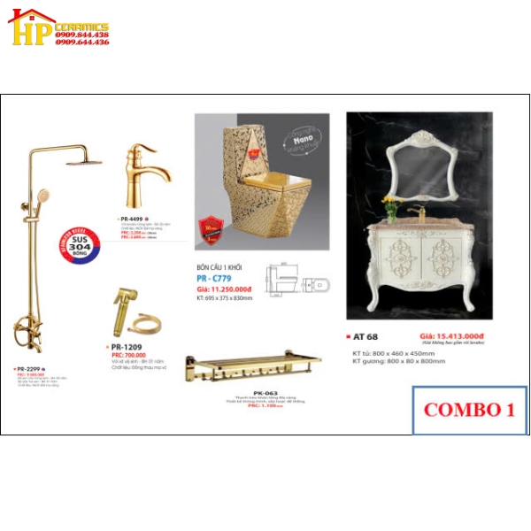 COMBO 6 MÓN THIẾT BỊ VỆ SINH MÀU VÀNG CAO CẤP GIÁ RẺ