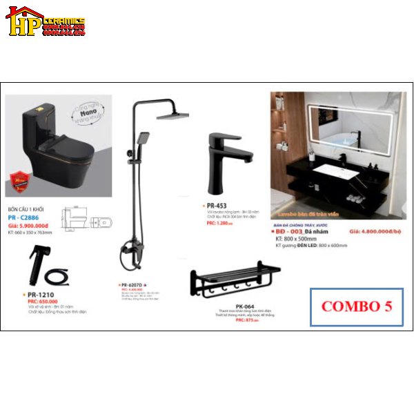 COMBO 6 MÓN THIẾT BỊ VỆ SINH MÀU ĐEN CAO CẤP GIÁ RẺ