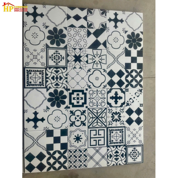 GẠCH ỐP LÁT 30X30 TRANG TRÍ BÔNG CỔ ĐIỂN TRẮNG ĐEN CAO CẤP GIÁ RẺ