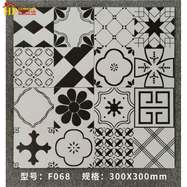 GẠCH ỐP LÁT 30X30 TRANG TRÍ BÔNG CỔ ĐIỂN TRẮNG ĐEN CAO CẤP GIÁ RẺ