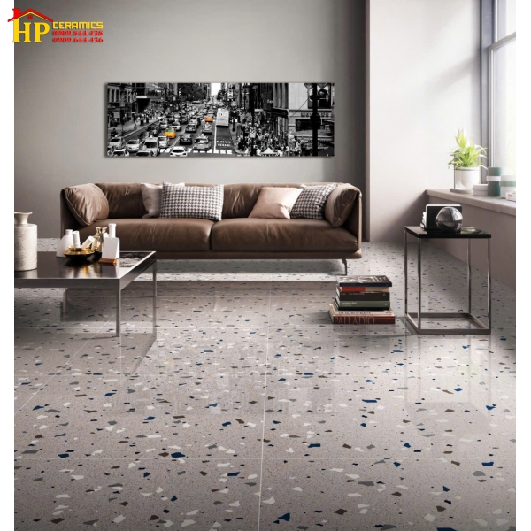 GẠCH LÁT NỀN 80X80 MÀU XÁM ĐÁ MÀI ĐEN TRẮNG 8811 CAO CẤP GIÁ RẺ