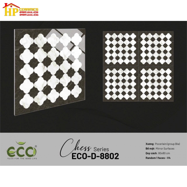 GẠCH LÁT NỀN 80X80 TRANG TRÍ CARO TRẮNG 8802