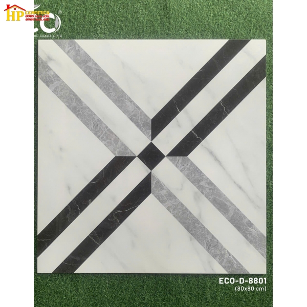 GẠCH LÁT NỀN 80X80 TRANG TRÍ TRẮNG ĐEN CHÉO 8801 CAO CẤP GIÁ RẺ