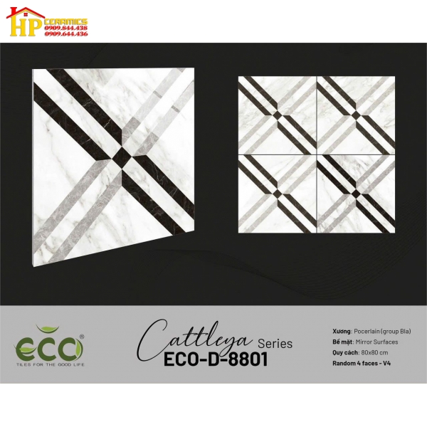 GẠCH LÁT NỀN 80X80 TRANG TRÍ TRẮNG ĐEN CHÉO 8801 CAO CẤP GIÁ RẺ