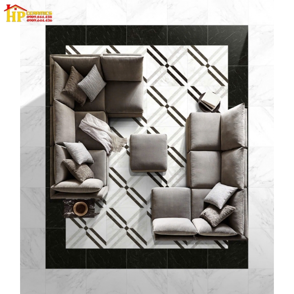 GẠCH LÁT NỀN 80X80 TRANG TRÍ TRẮNG ĐEN CHÉO 8801 CAO CẤP GIÁ RẺ