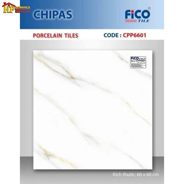 GẠCH LÁT NỀN 60X60 TRẮNG VÂN KHÓI VÀNG 6601 CAO CẤP GIÁ RẺ