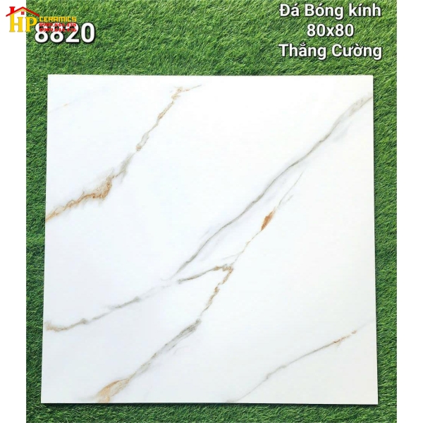 GẠCH LÁT NỀN 80X80 TRẮNG VÂN KHÓI VÀNG 8820 CAO CẤP GIÁ RẺ