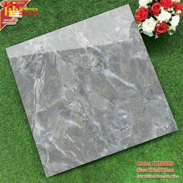GẠCH LÁT NỀN 80X80 VÂN ĐÁ MARBLE XÁM 8809