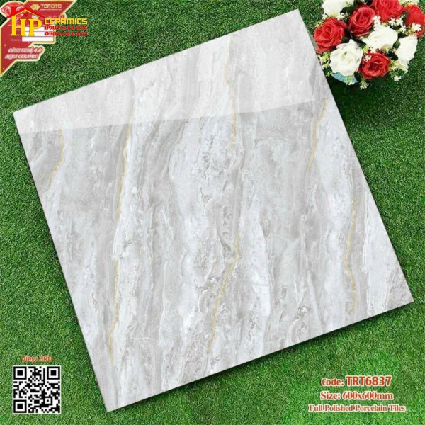 GẠCH LÁT NỀN 60X60 VÂN ĐÁ XÉO XÁM CHỈ VÀNG TRT6837 CAO CẤP GIÁ RẺ