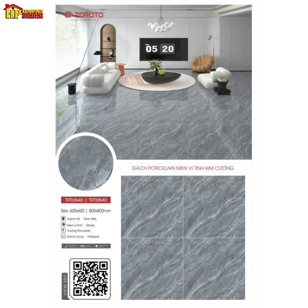 GẠCH LÁT NỀN 60X60 VÂN ĐÁ XÁM XÉO TRT6840 CAO CẤP GIẢ RẺ